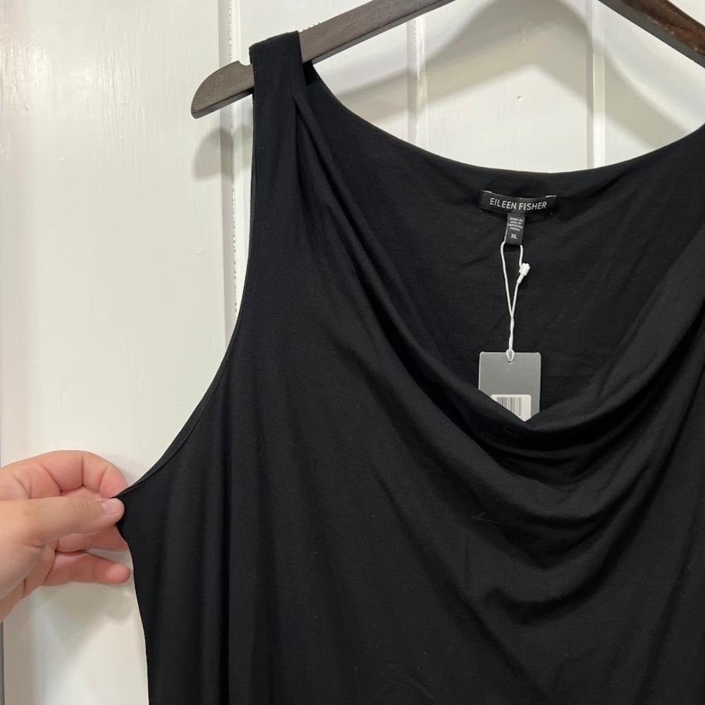 Eileen Fisher Womens Dress Size XL Black Cowl Neck Sleeveless Swing Trapeze NWT - Picture 2 of 8